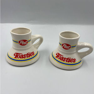 Vintage 80's Post Toasties Coffee Mugs Set 2 Made Taiwan Glazed Ceramic